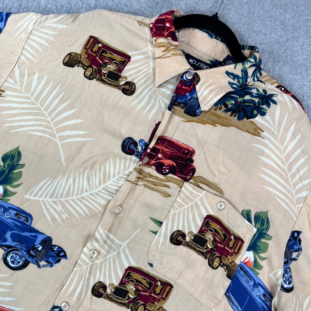 Vintage 1932/34 classic hot rod Button up Shirt Men XL Hawaiian Car Mechanic